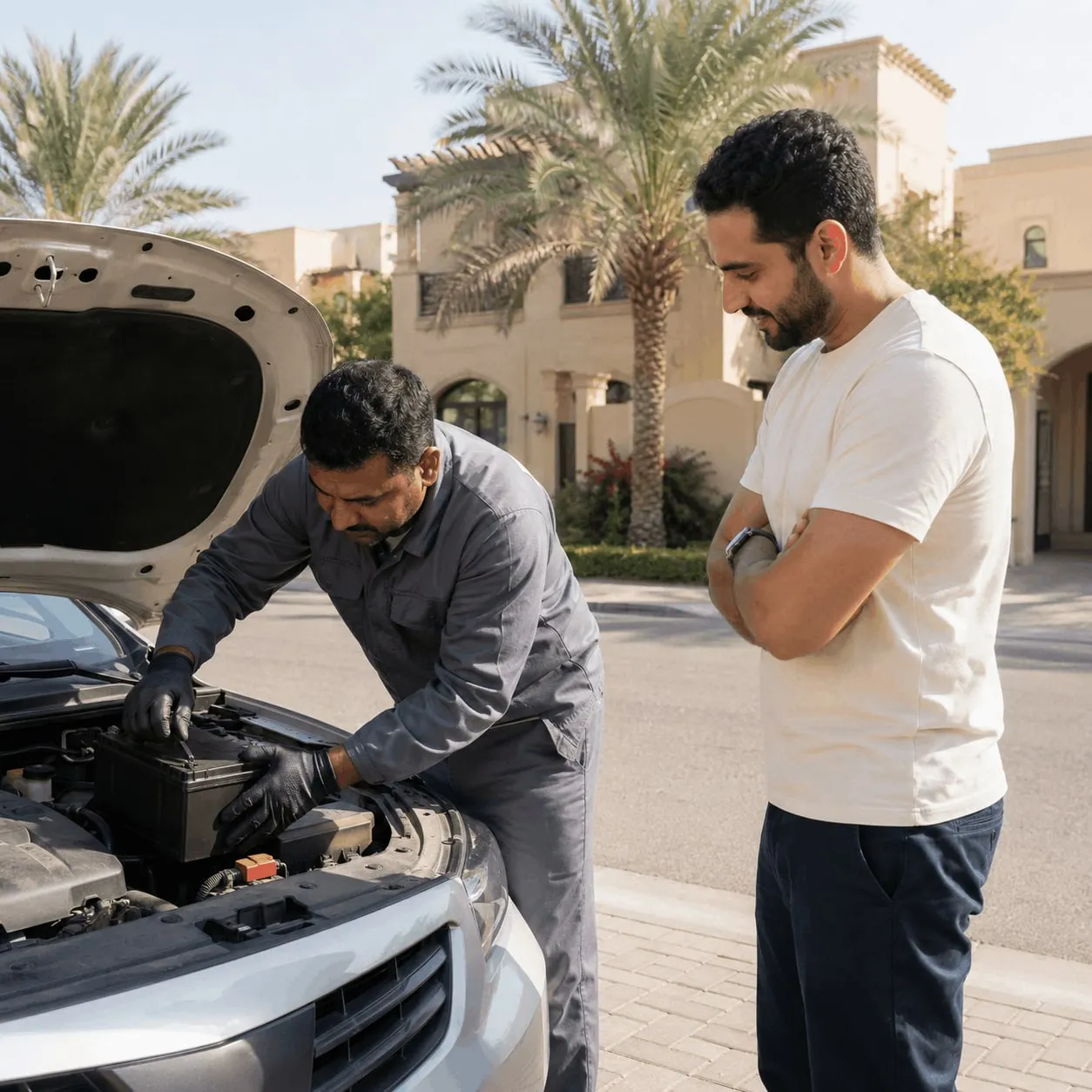 Genesis battery replacement at the roadside in Dubai